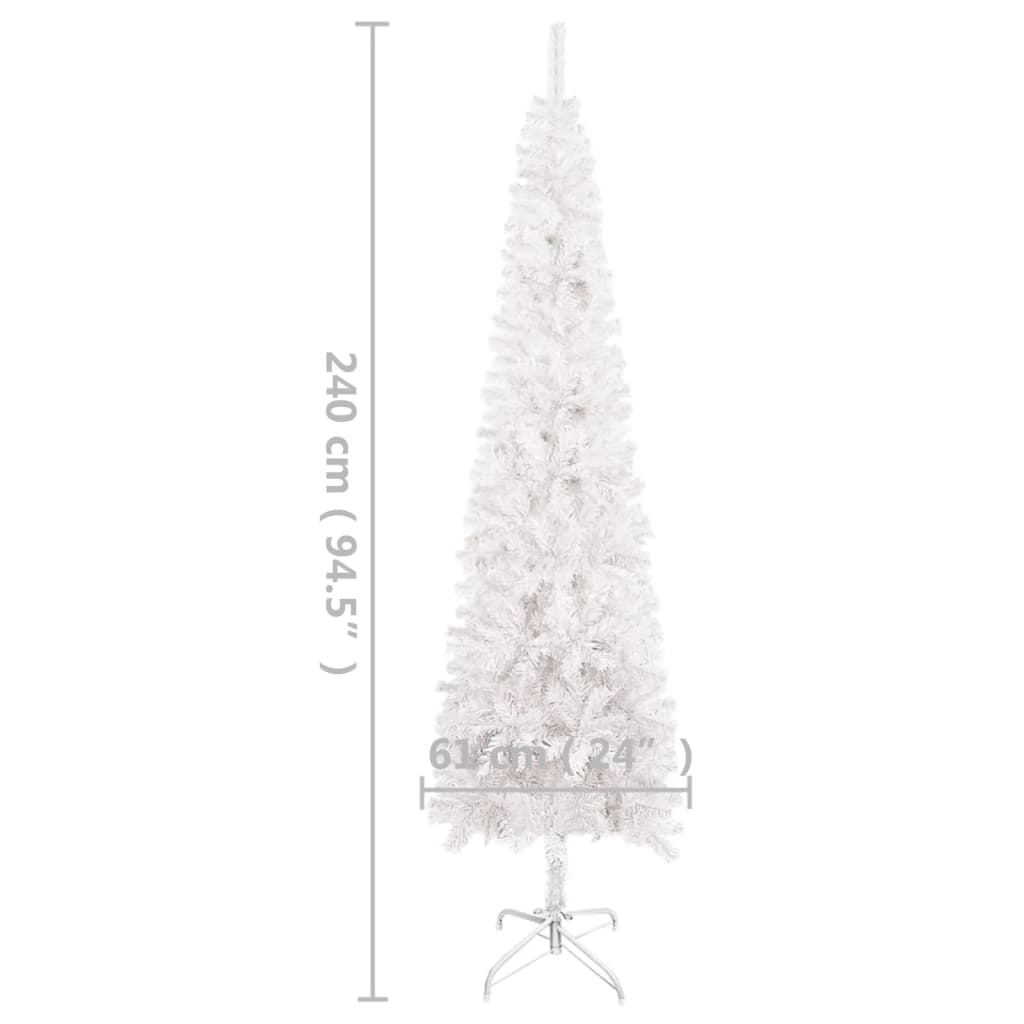vidaXL Forhåndsbelyst slankt juletre hvit 240 cm