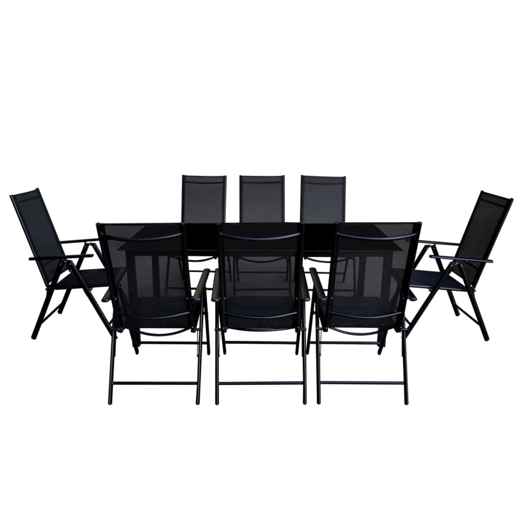 vidaXL Utendørs spisestue med brettbare stoler 9 deler aluminium svart