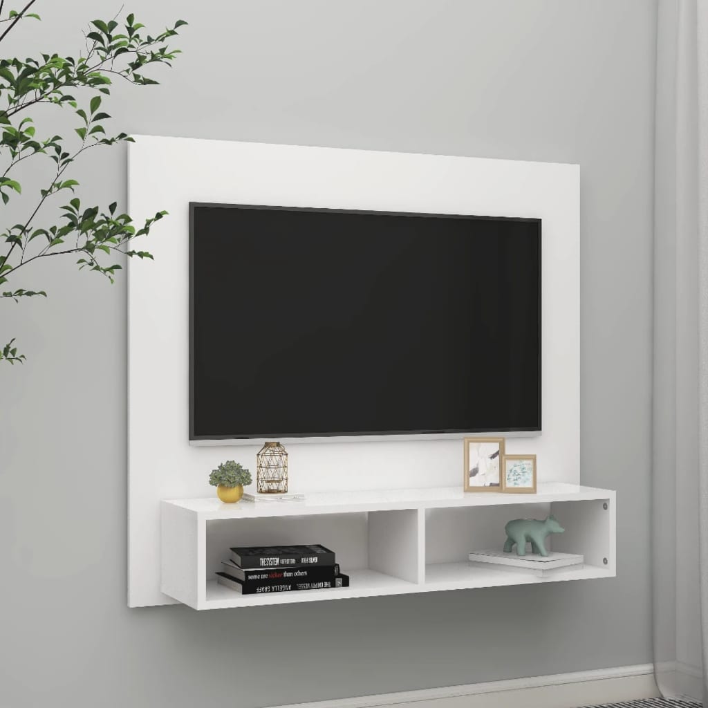 vidaXL Veggmontert TV-benk hvit 102x23,5x90 cm sponplate