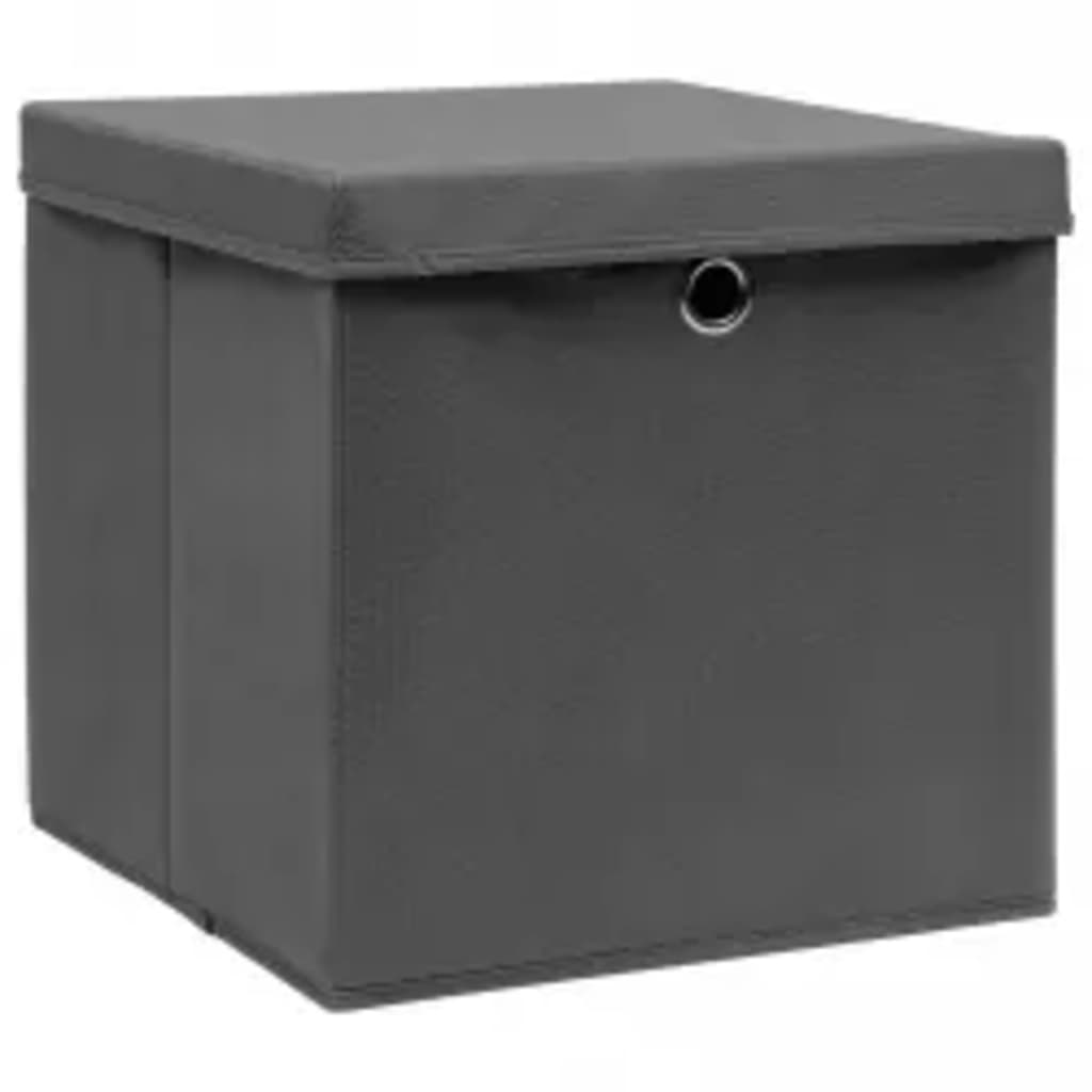 vidaXL Oppbevaringsbokser med deksler 10 stk 28x28x28 cm grå