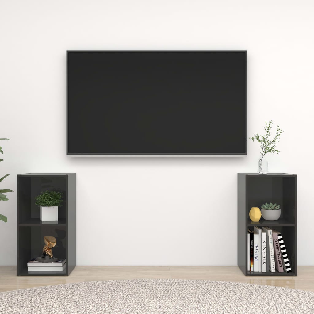 vidaXL TV-benker 2 stk høyglans grå 72x35x36,5 cm sponplate