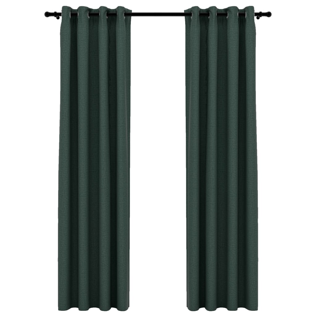 vidaXL Lystette gardiner maljer og lin-design 2 stk grønn 140x245 cm