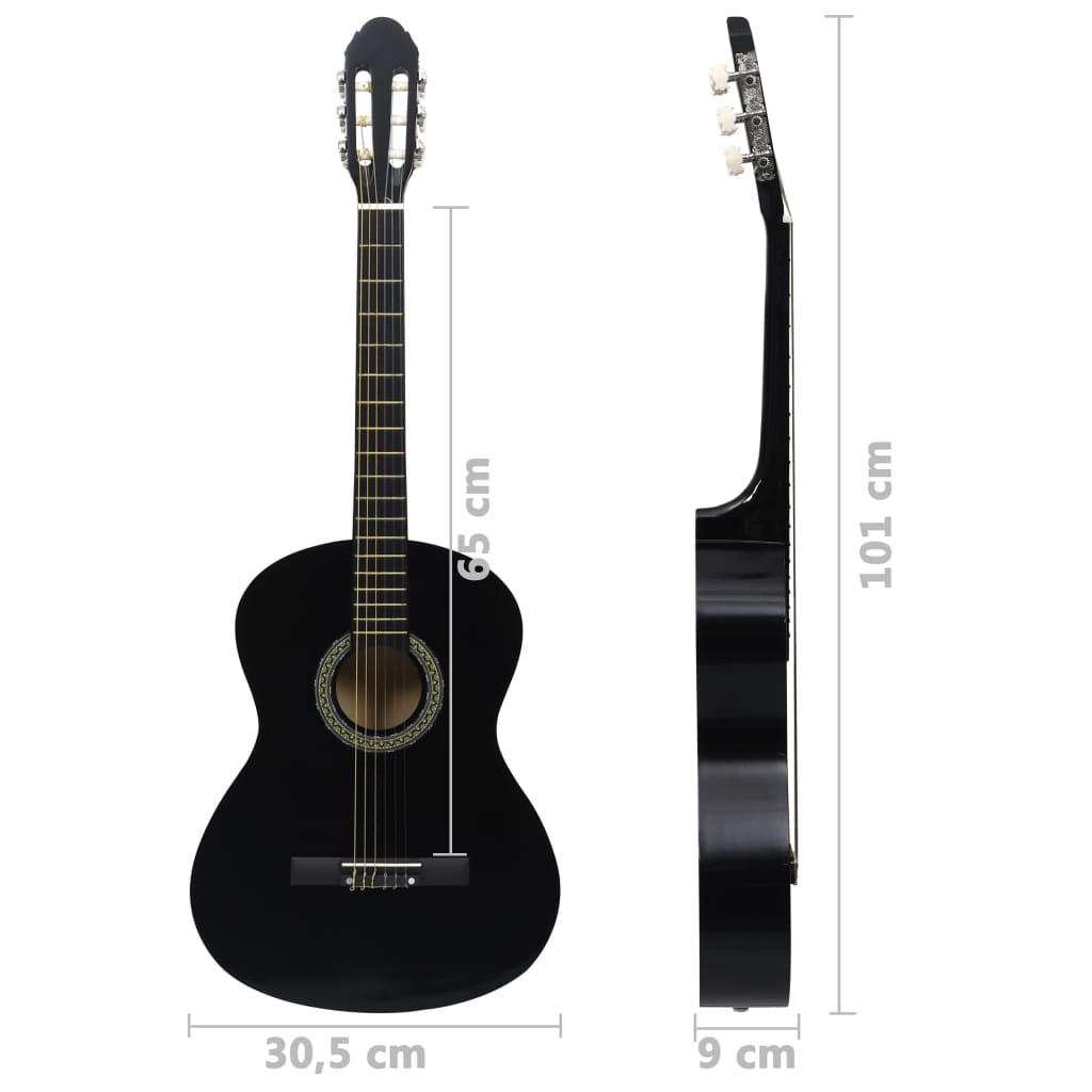 vidaXL Klassisk gitar for nybegynnere med veske svart 4/4 39"