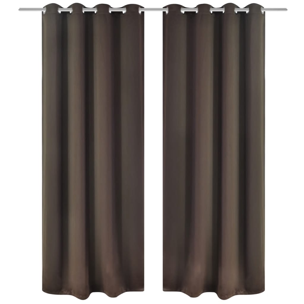 Energisparende gardiner med metallringer 2 stk brun 135 x 245 cm