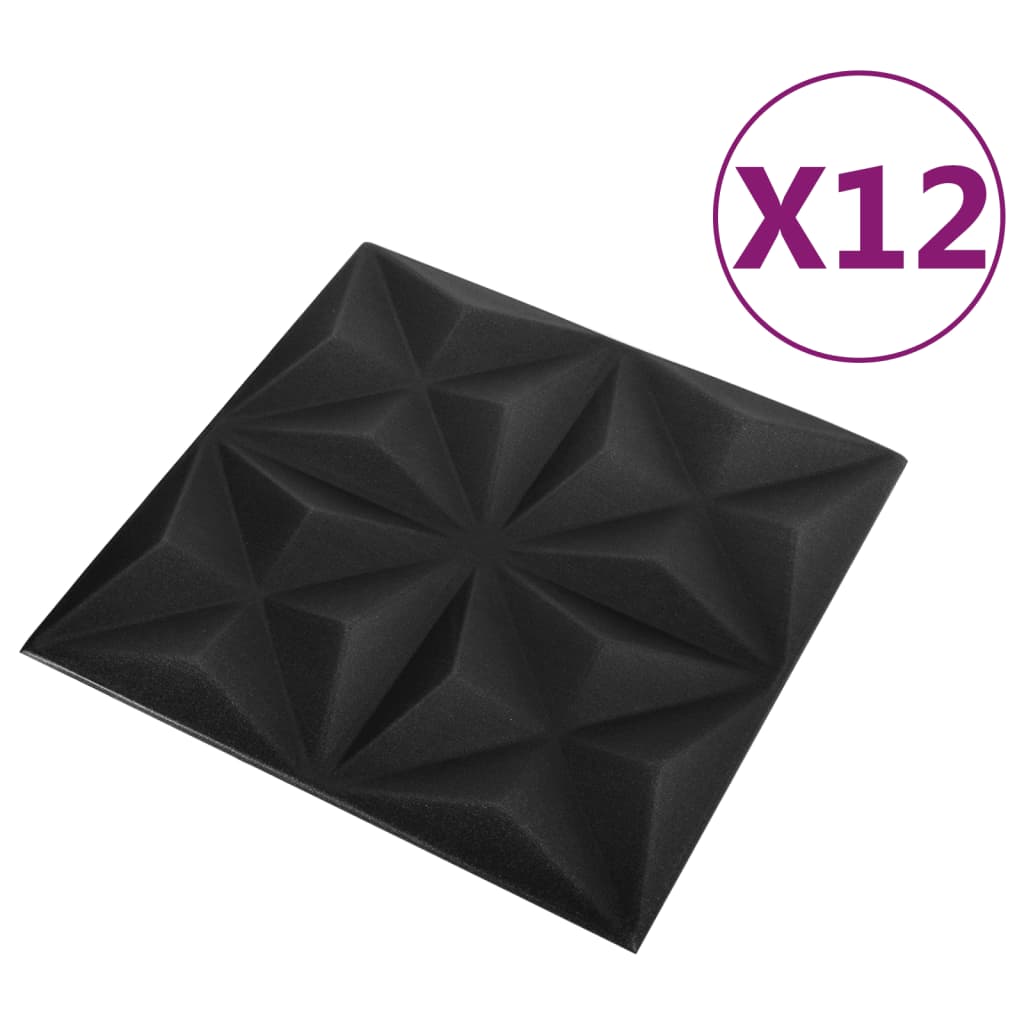 vidaXL 3D-veggpaneler 12 stk 50x50 cm origami svart 3 m²