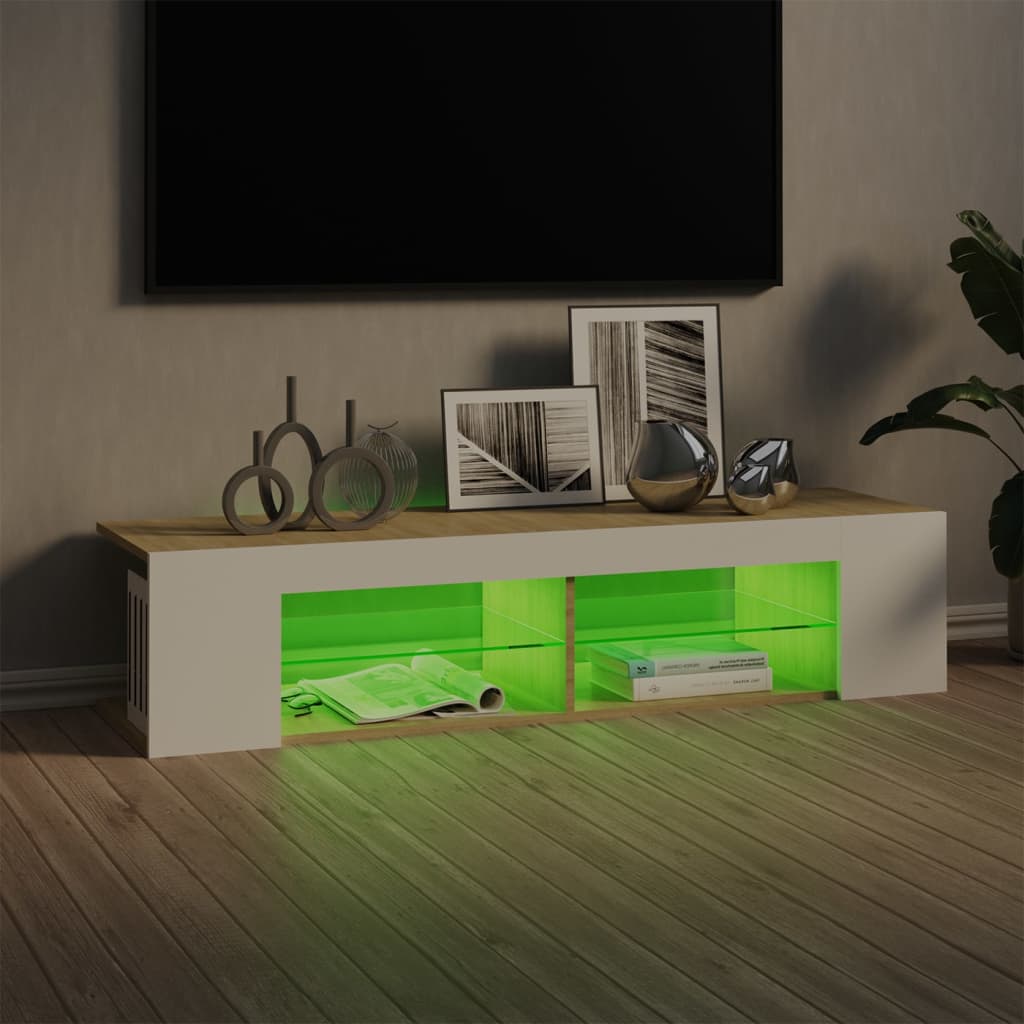 vidaXL TV-benk med LED-lys hvit og sonoma eik 135x39x30 cm