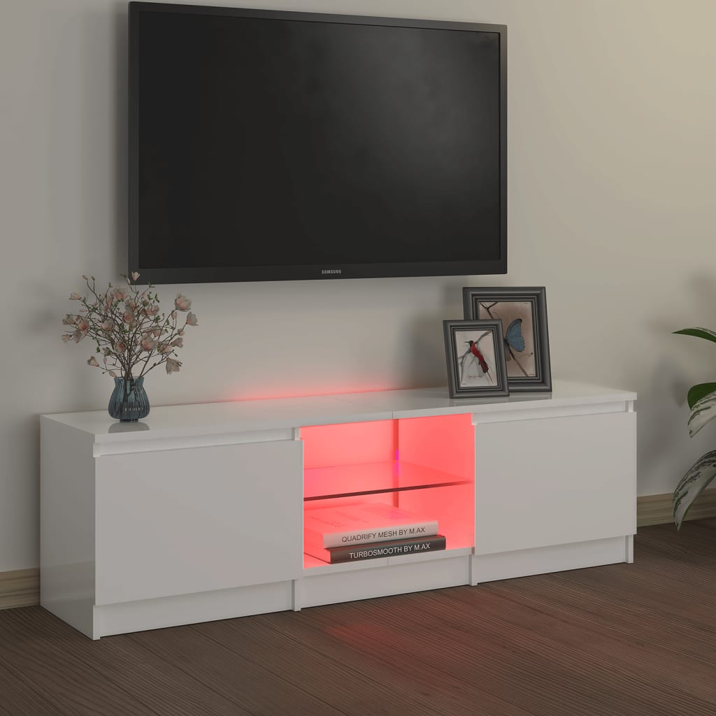 vidaXL TV-benk med LED-lys høyglans hvit 120x30x35,5 cm