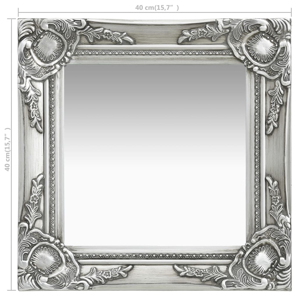 vidaXL Veggspeil barokkstil 40x40 cm sølv