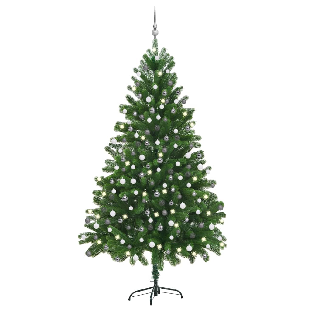 vidaXL Forhåndsbelyst kunstig juletre med kulesett 210 cm grønn