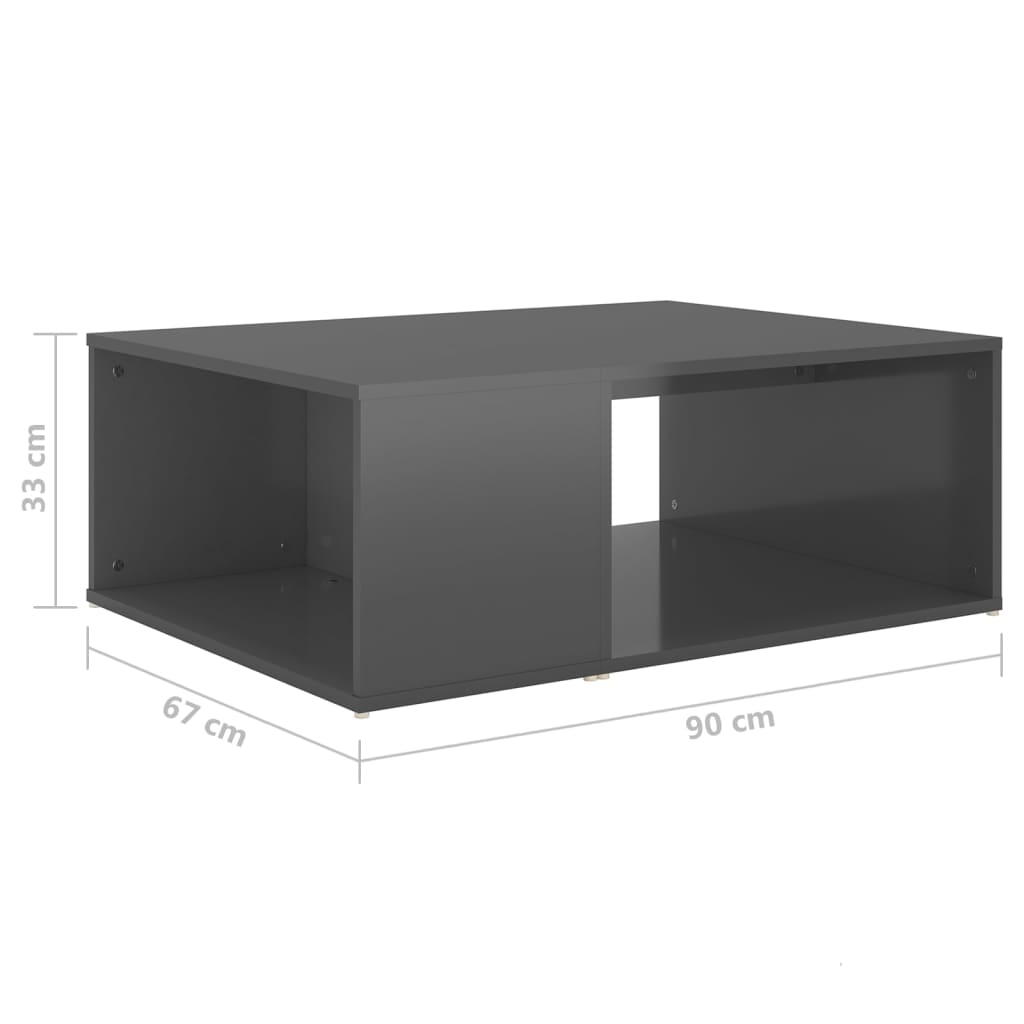 vidaXL Salongbord høyglans grå 90x67x33 cm sponplate