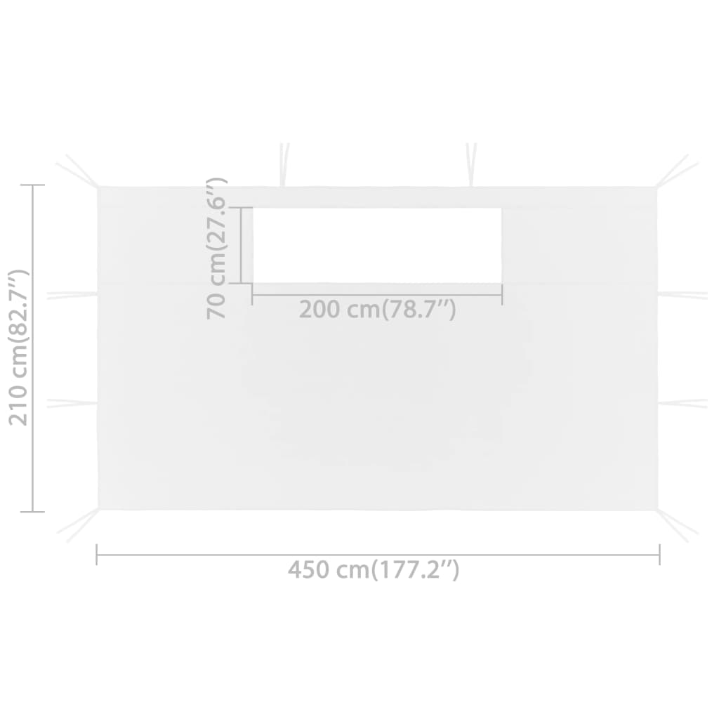vidaXL Sidevegger til paviljong med vinduer 2stk 4,5x2,1m hvit 70 g/m²