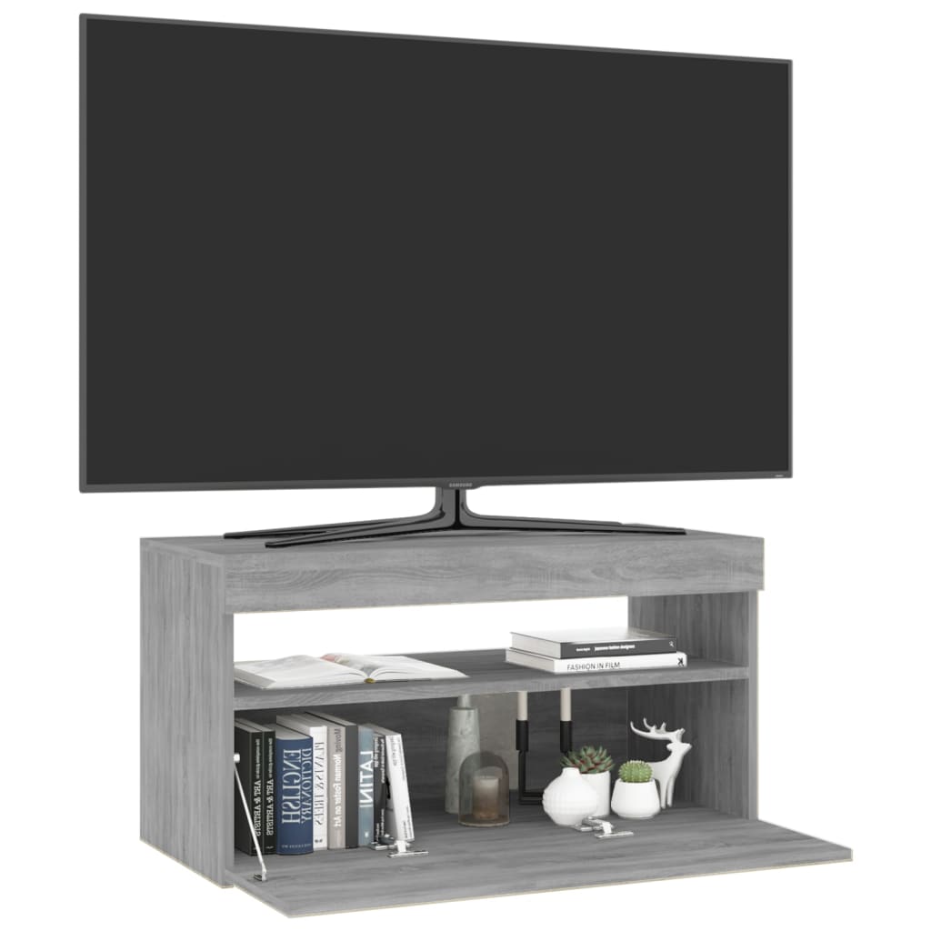 vidaXL TV-benk med LED-lys grå sonoma 75x35x40 cm