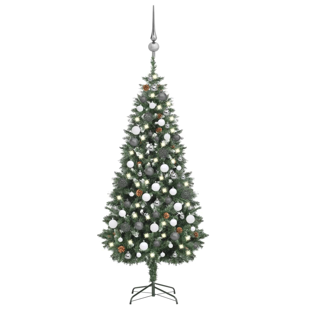 vidaXL Forhåndsbelyst kunstig juletre med kulesett og kongler 180 cm