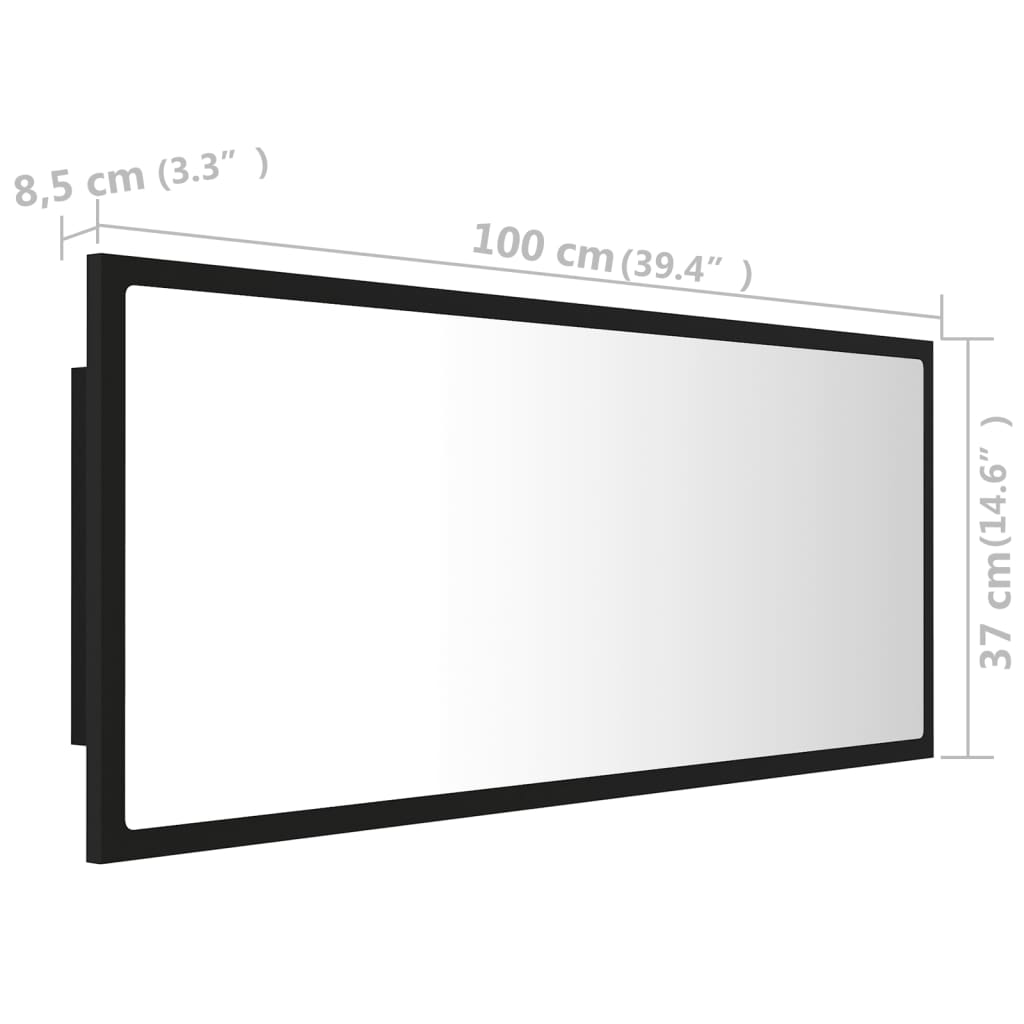 vidaXL LED-badespeil svart 100x8,5x37 cm akryl