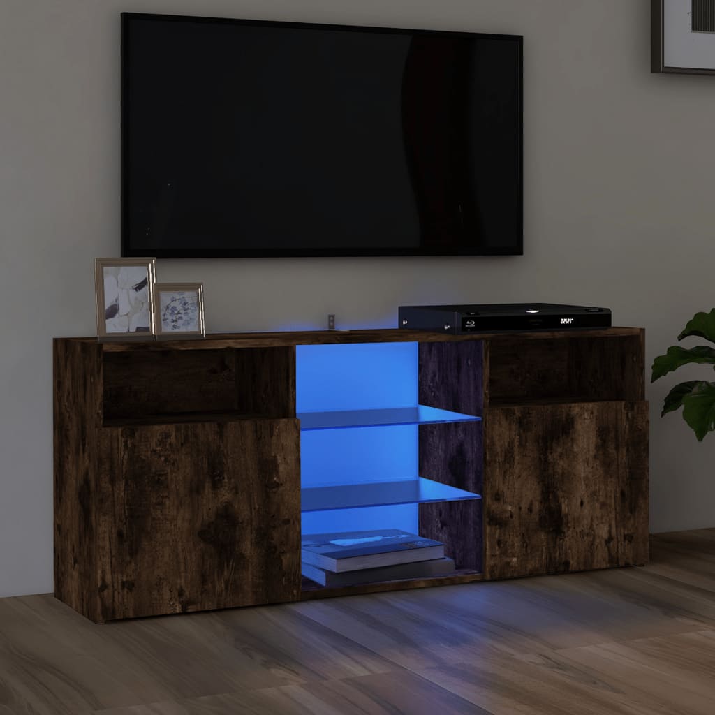 vidaXL TV-benk med LED-lys røkt eik 120x30x50 cm