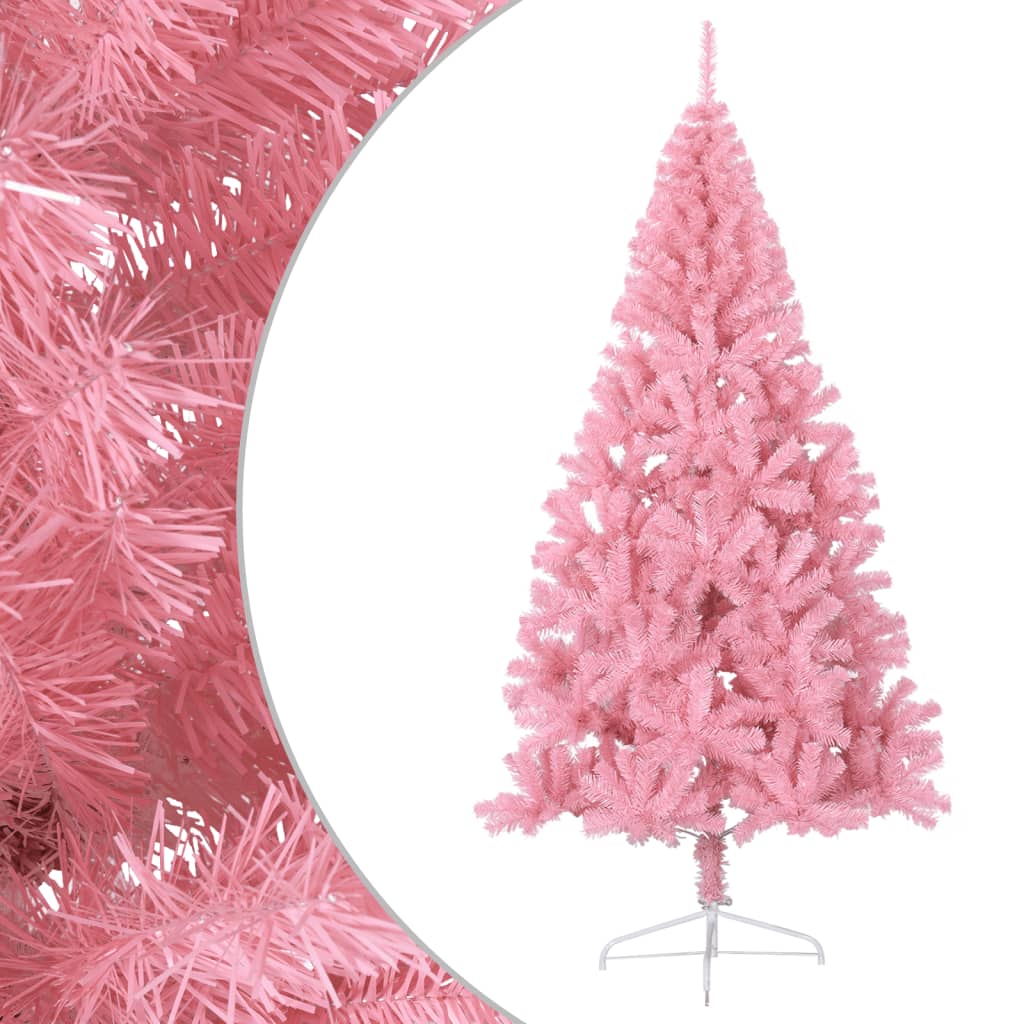 vidaXL Kunstig juletre halvt med stativ rosa 210 cm PVC