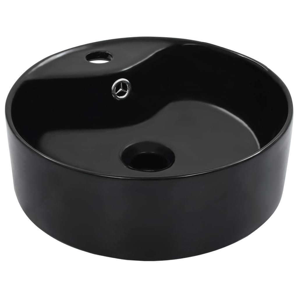 vidaXL Vask med overløpsfunksjon 36x13 cm keramikk svart