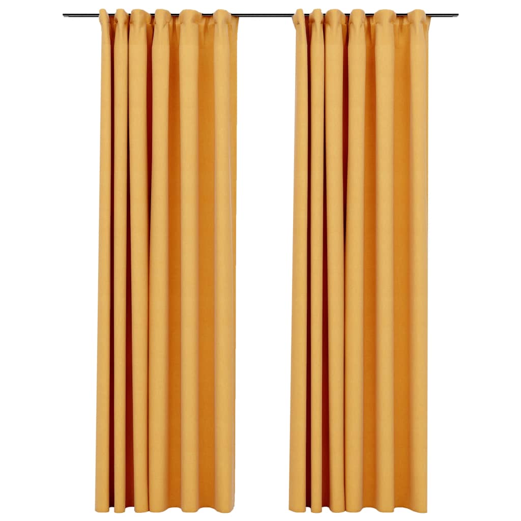 vidaXL Lystette gardiner med kroker og lin-design 2 stk gul 140x225 cm