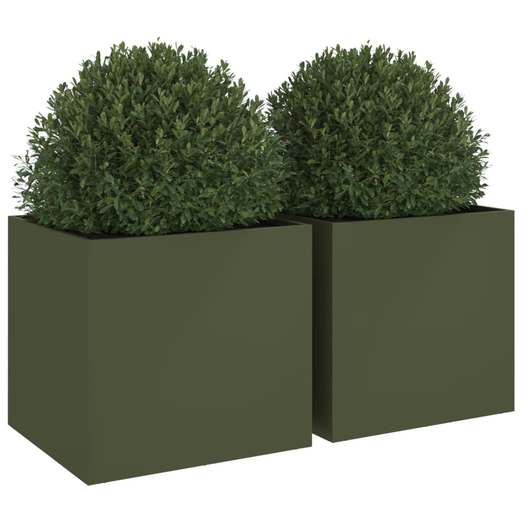 vidaXL Plantekasser 2 stk olivengrønn 49x47x46 cm kaldvalset stål