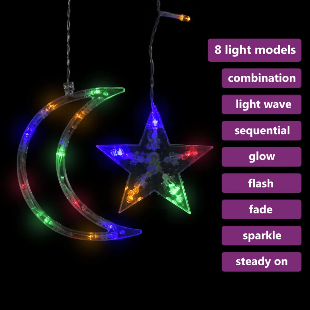 vidaXL Lysslynge stjerne og måne med fjernkontroll 345 LED flerfarget
