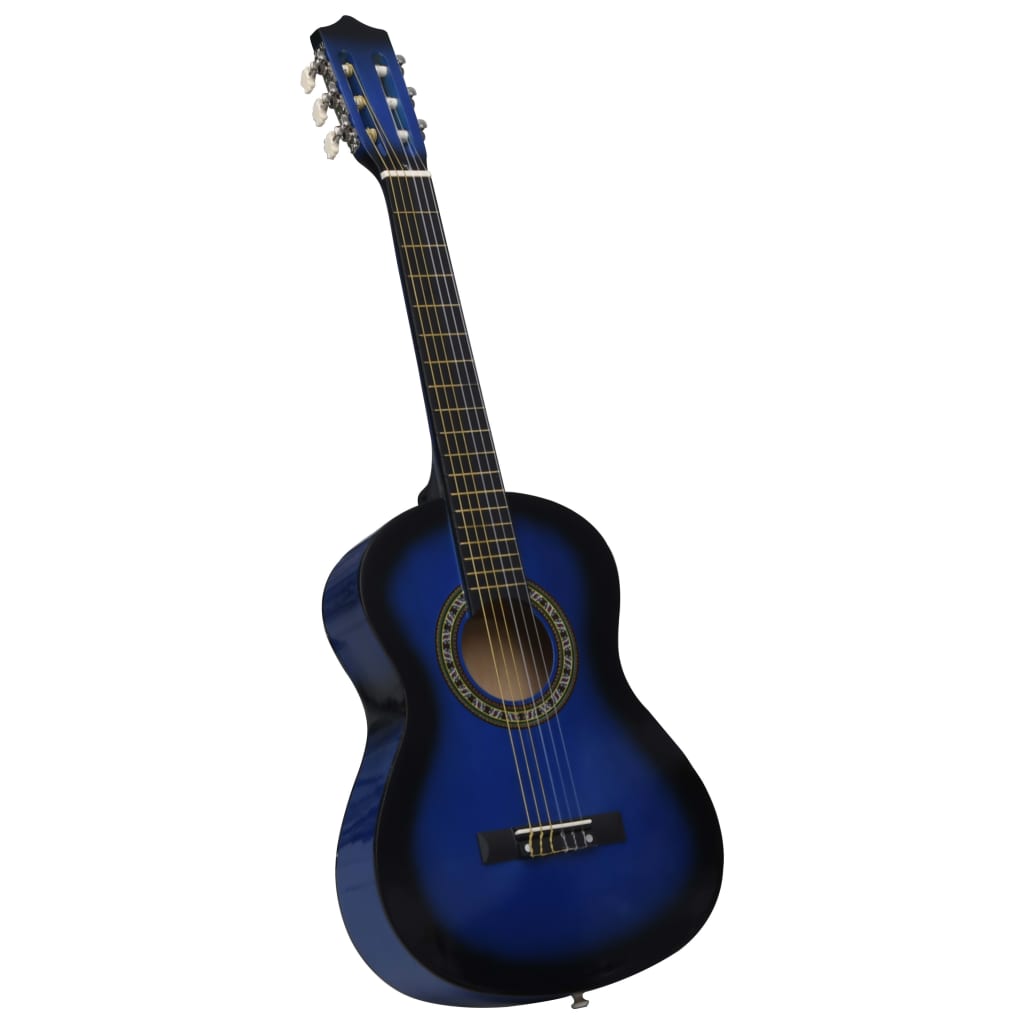 vidaXL Klassisk gitar nybegynnere og barn med veske blå 1/2 34" lind