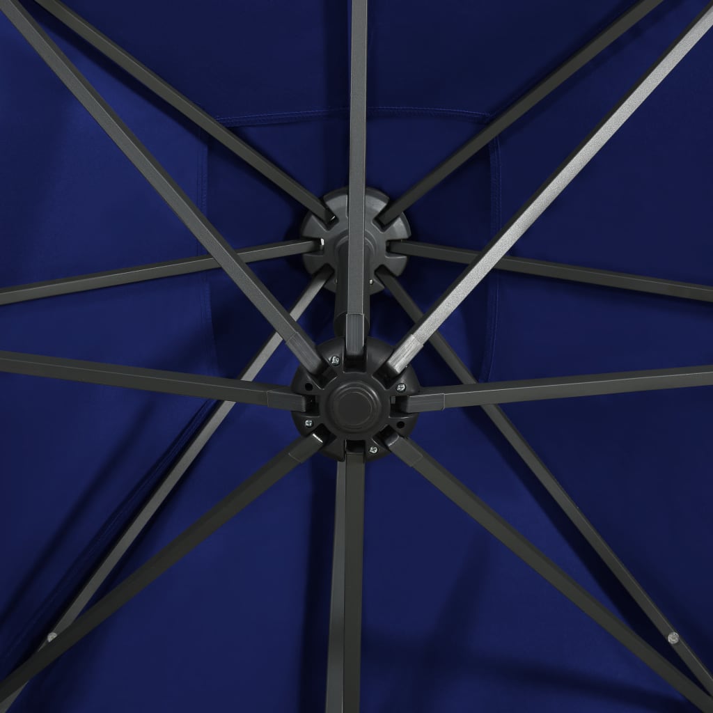vidaXL Hengeparasoll med stang og LED-lys 300 cm asurblå