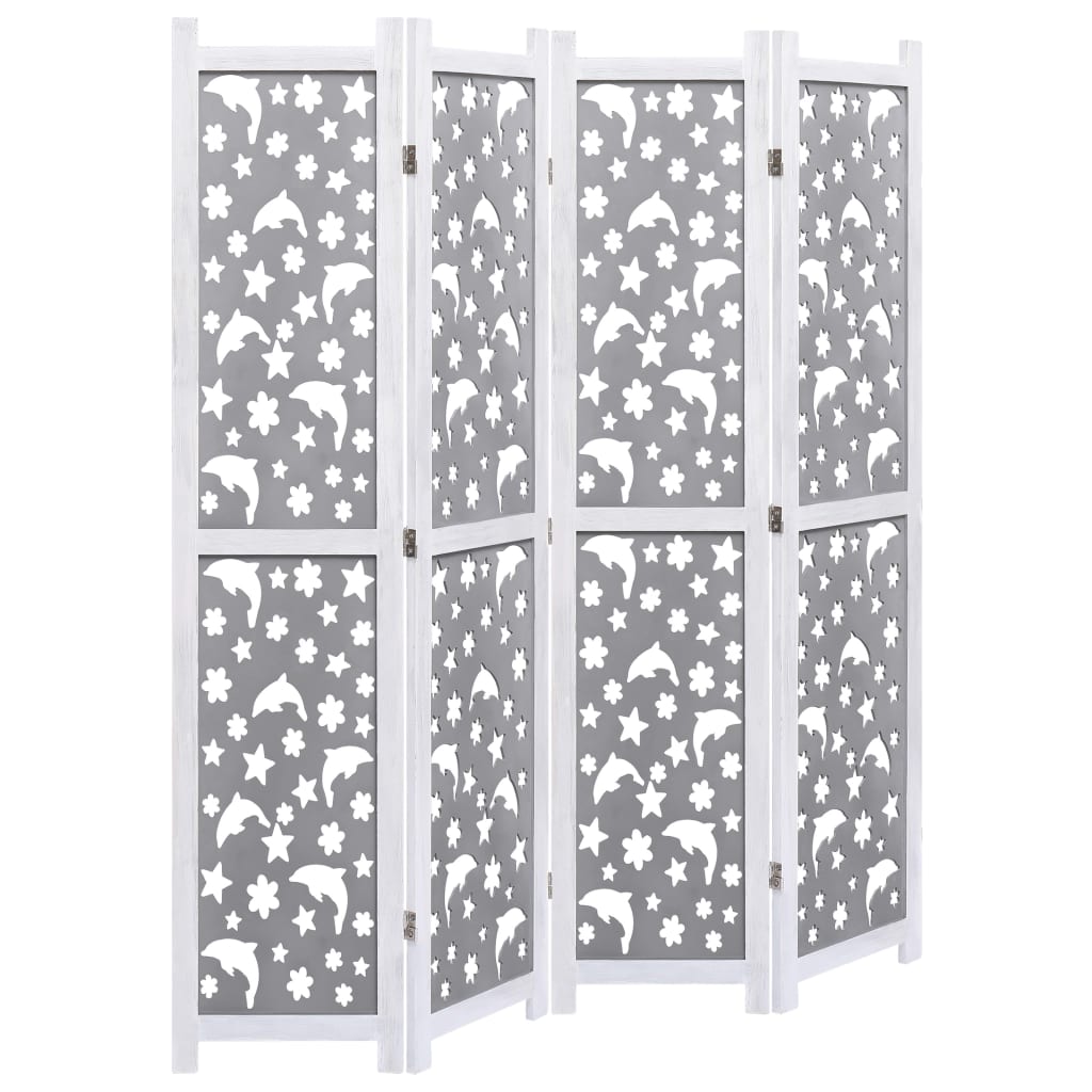 vidaXL Romdeler 4 paneler grå 140x165 cm heltre