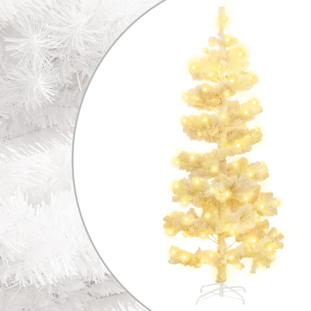 vidaXL Virvel-juletre med juletrefot og lysdioder hvit 150 cm PVC