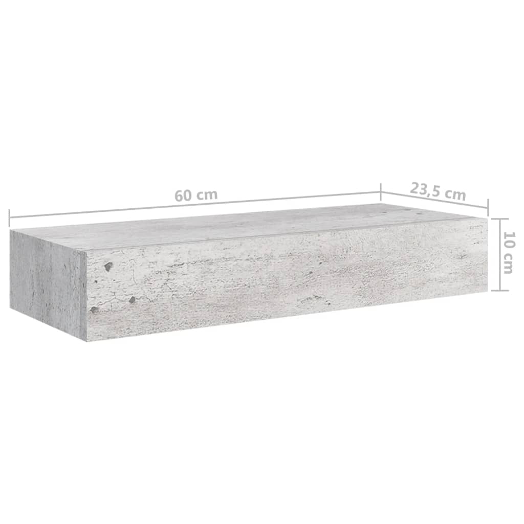 vidaXL Veggmontert skuffehylle betonggrå 60x23,5x10 cm MDF