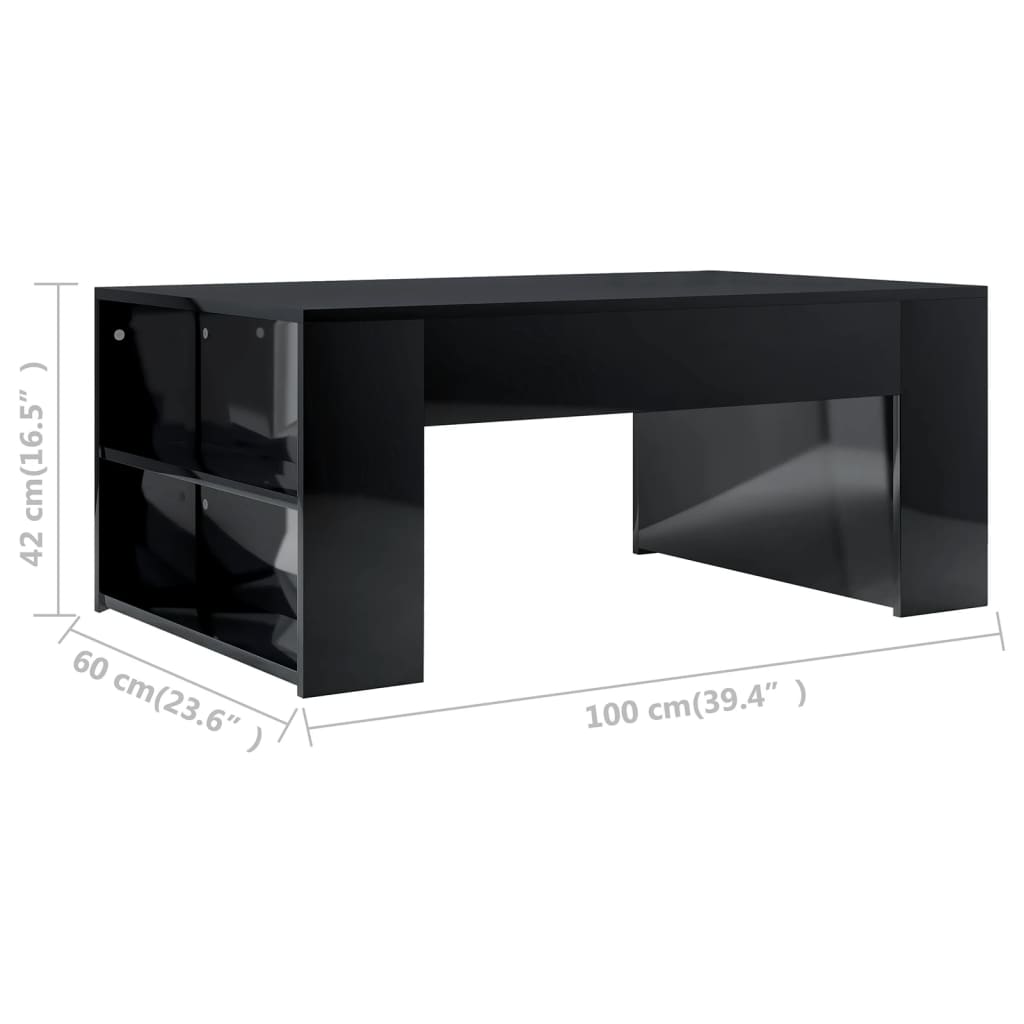 vidaXL Salongbord høyglans svart 100x60x42 cm sponplate