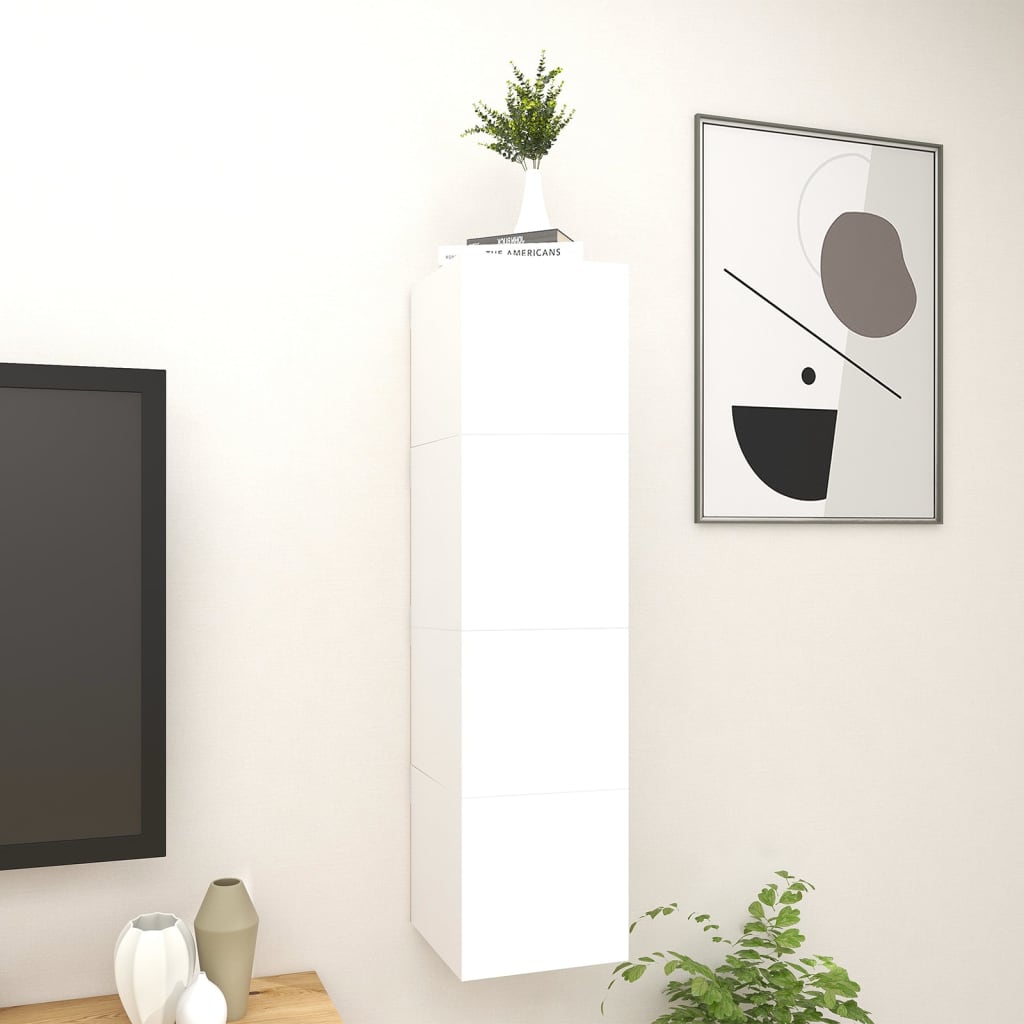 vidaXL Vegghengte TV-benker 4 stk høyglans hvit 30,5x30x30 cm