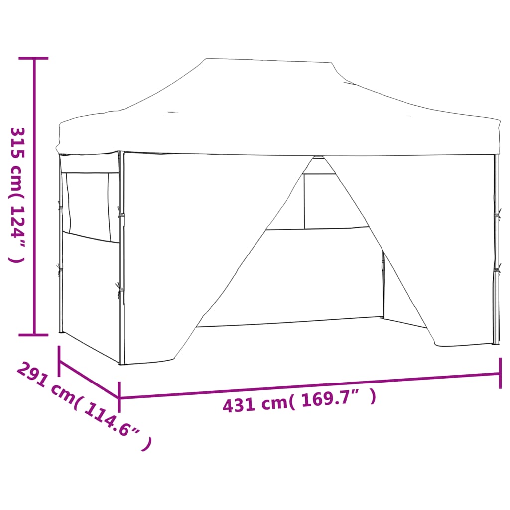 vidaXL Sammenleggbart festtelt med 4 sidevegger 3x4,5 m hvit