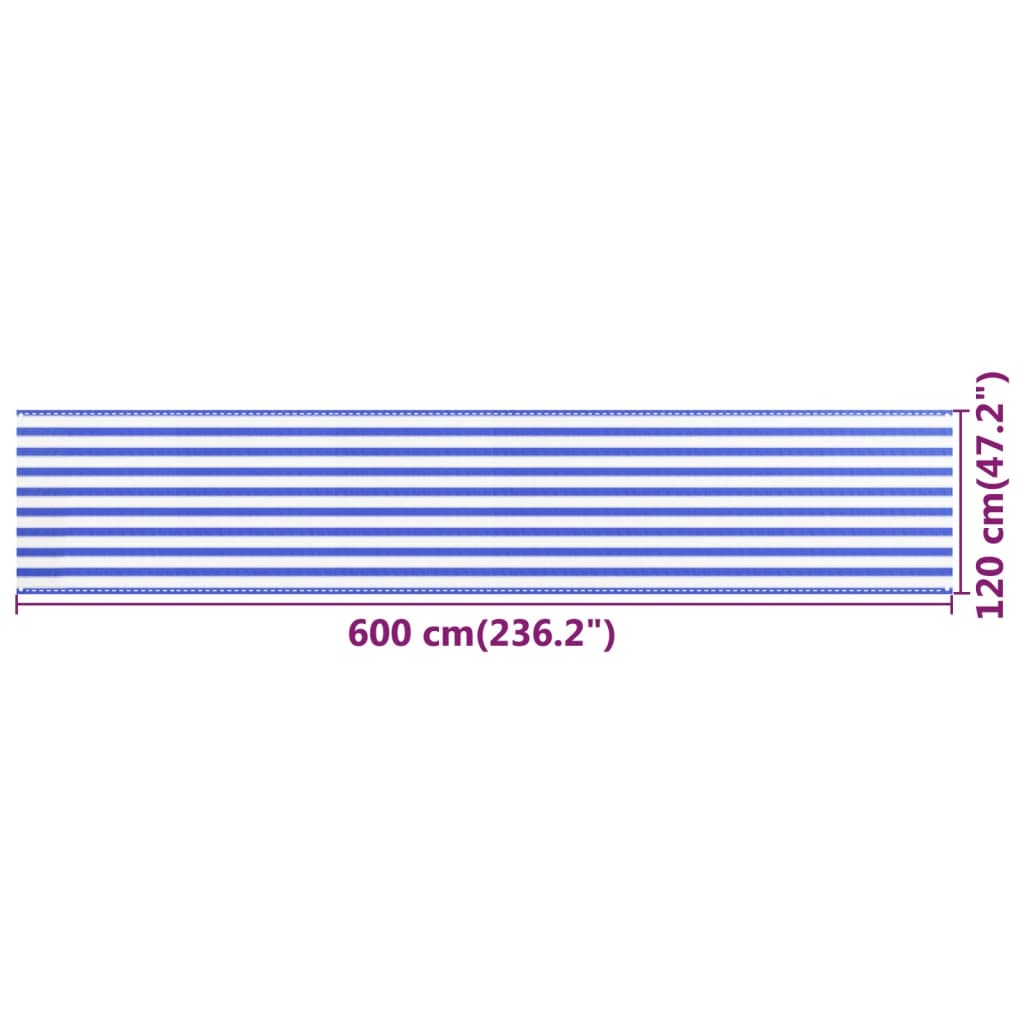 vidaXL Balkongskjerm blå og hvit 120x600 cm HDPE