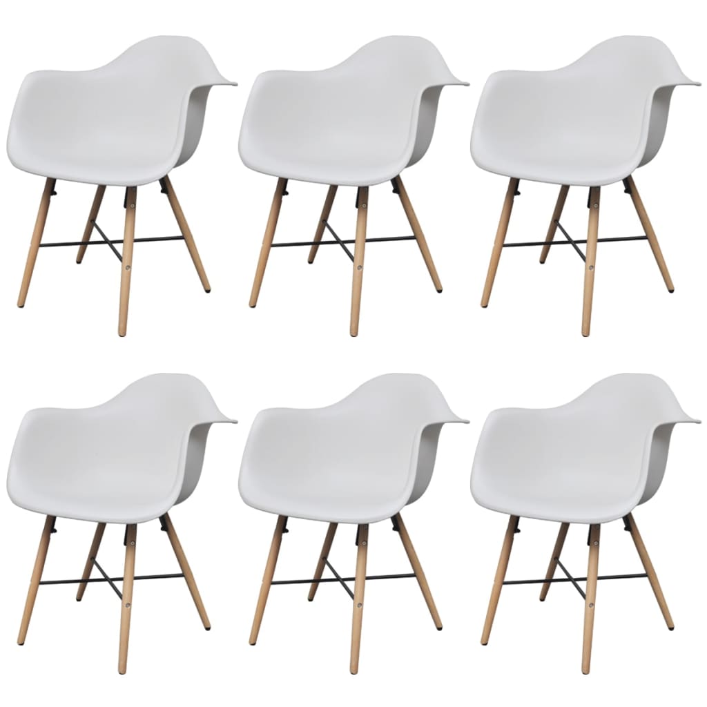 vidaXL Spisestoler 6 stk hvit plast og bøketre