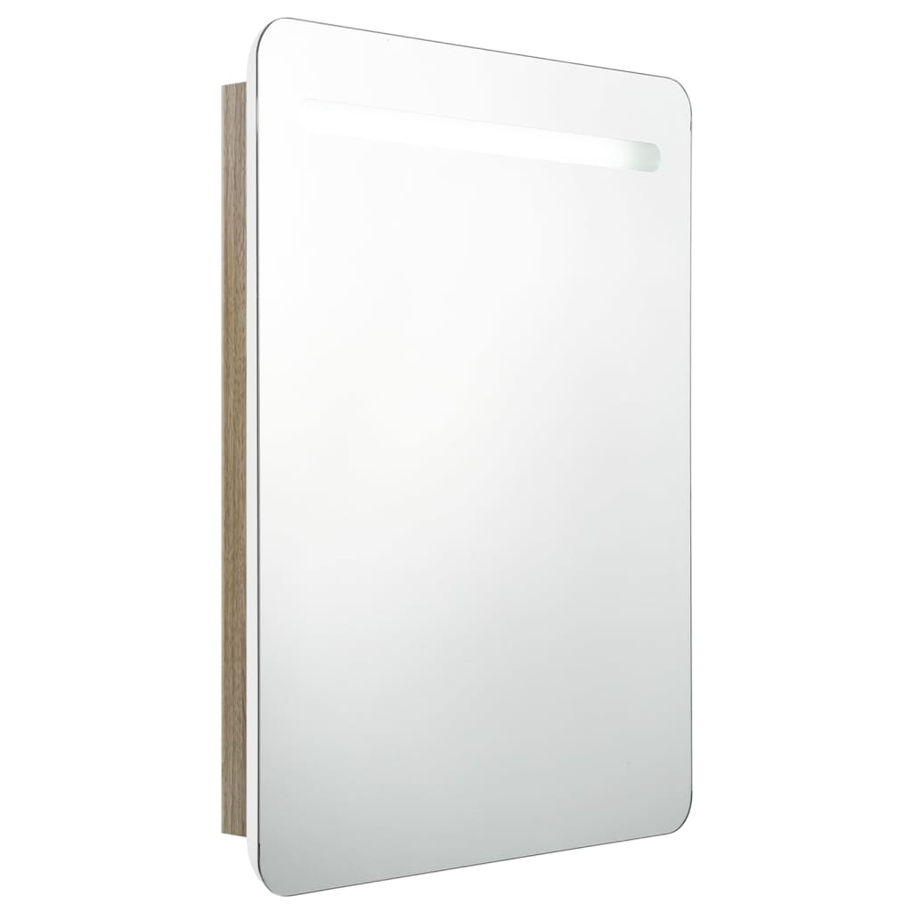 vidaXL LED-speilskap til bad hvit og eik 60x11x80 cm