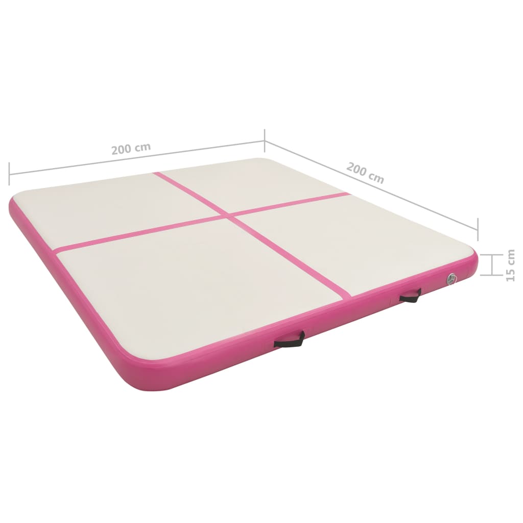 vidaXL Oppblåsbar PVC gymnastikkmatte med pumpe 200x200x15 cm rosa