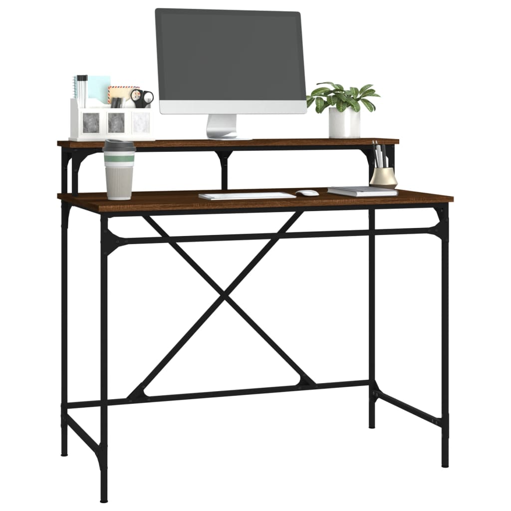 vidaXL Skrivebord brun eik 100x50x90 cm konstruert tre og jern