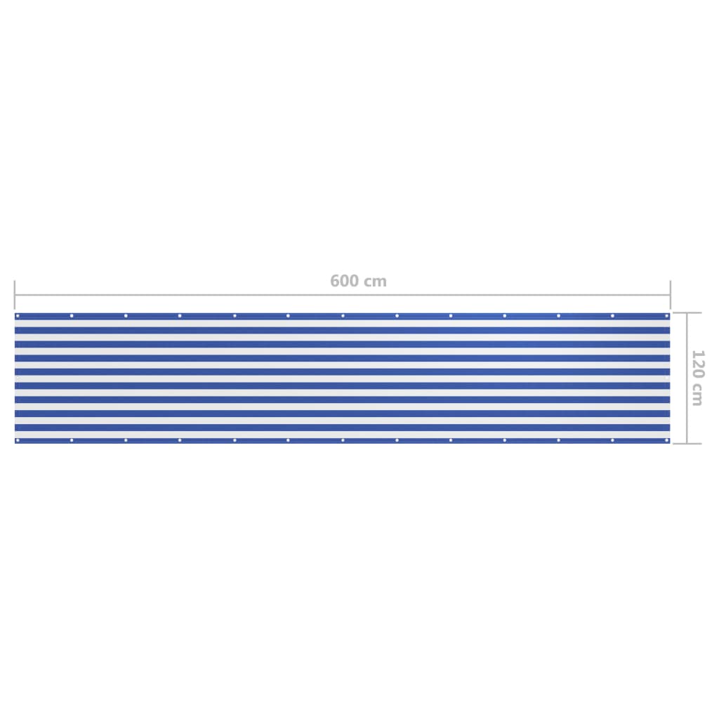 vidaXL Balkongskjerm hvit og blå 120x600 cm oxfordstoff