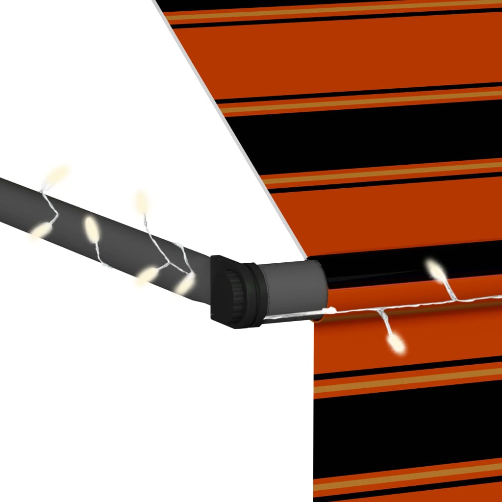 vidaXL Manuell uttrekkbar markise med LED 400 cm oransje og brun