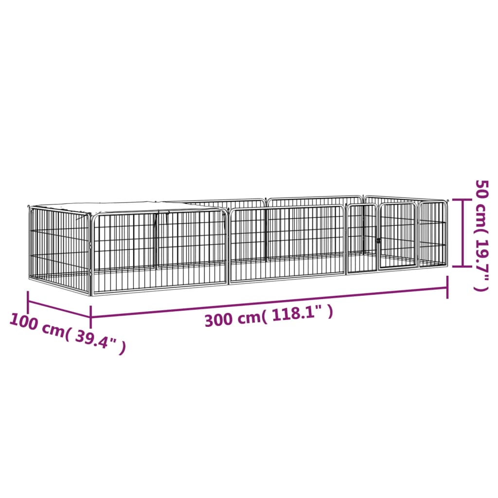 vidaXL Hundegrind med 8 paneler svart 100x50 cm pulverlakkert stål