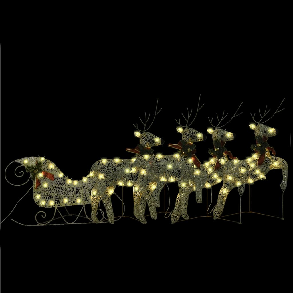 vidaXL Reinsdyr og slede juledekorasjon 100 lysdioder utendørs gull