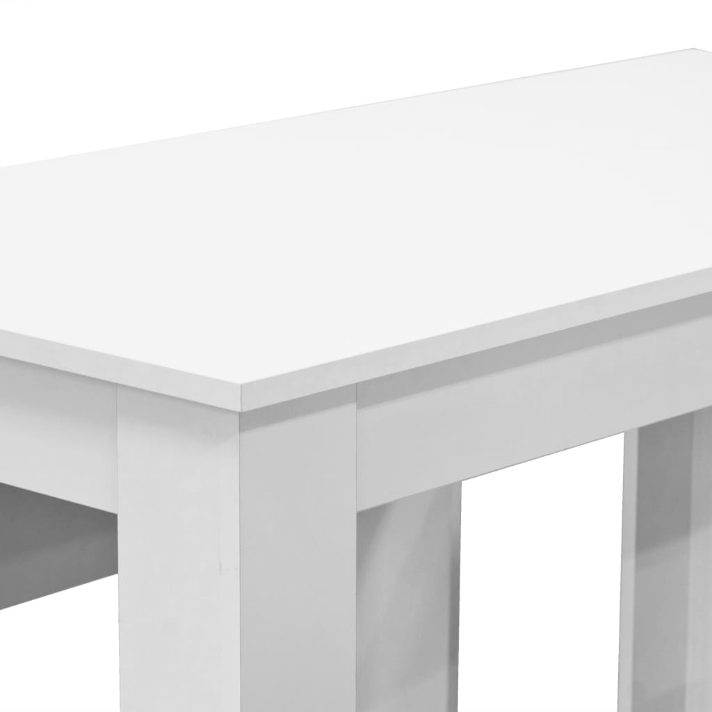 vidaXL Spisebord og benker 3 deler sponplater hvit