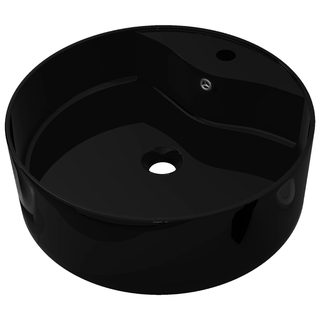 Keramisk rund baderomsservant servantbatterihull/overløpshull, svart