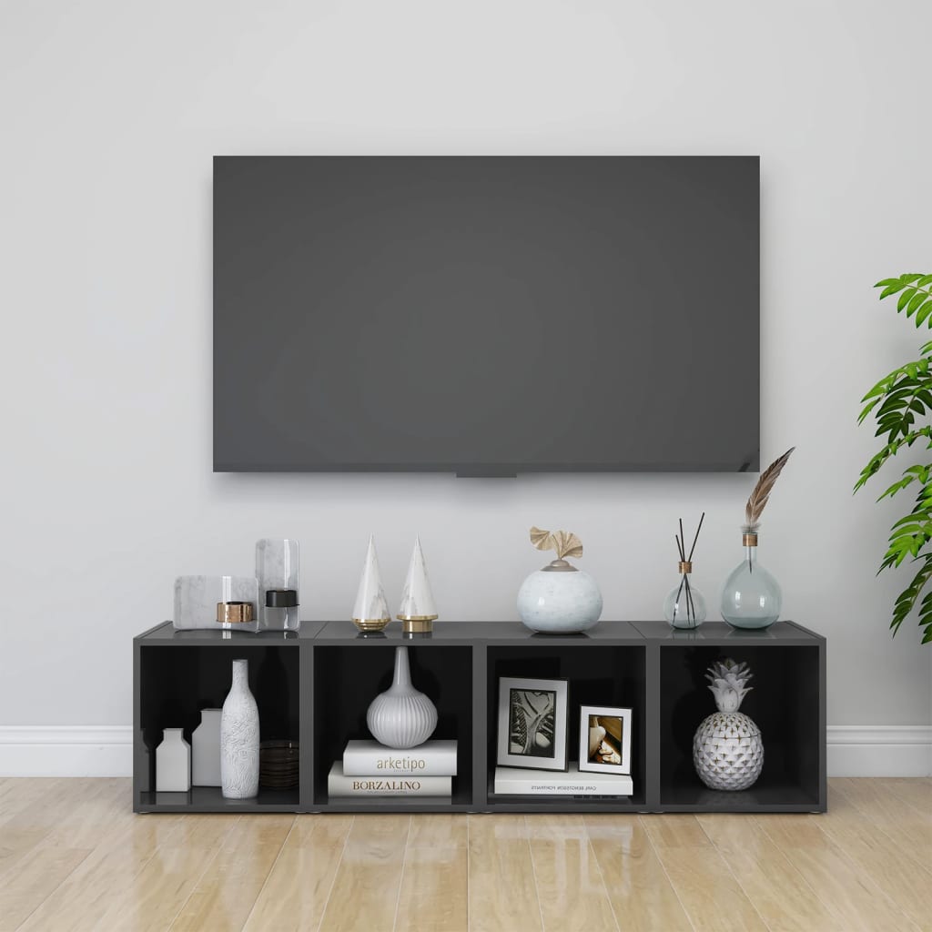 vidaXL TV-benker 2 stk høyglans grå 37x35x37 cm sponplate