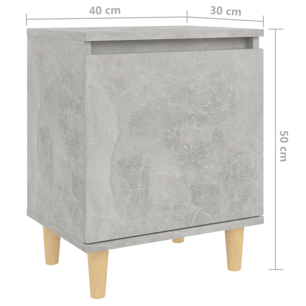 vidaXL Nattbord med ben i heltre betonggrå 40x30x50 cm