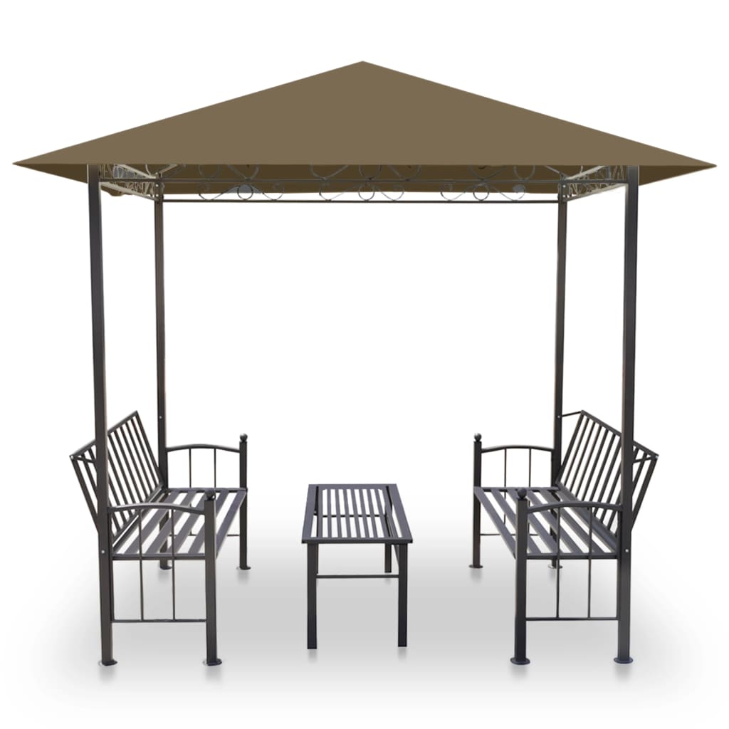 vidaXL Hagepaviljong med bord og benker 2,5x1,5x2,4 m gråbrun 180 g/m²
