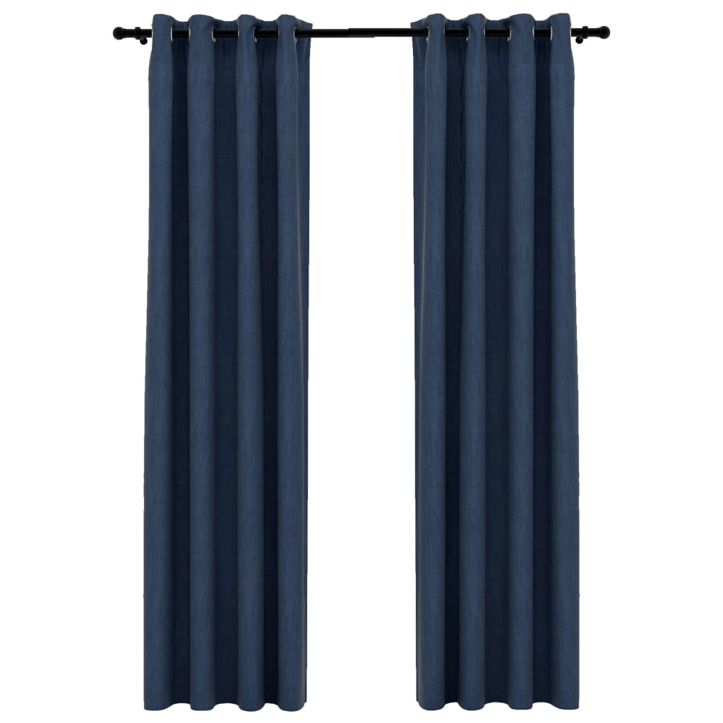vidaXL Lystette gardiner maljer og lin-design 2 stk blå 140x245 cm