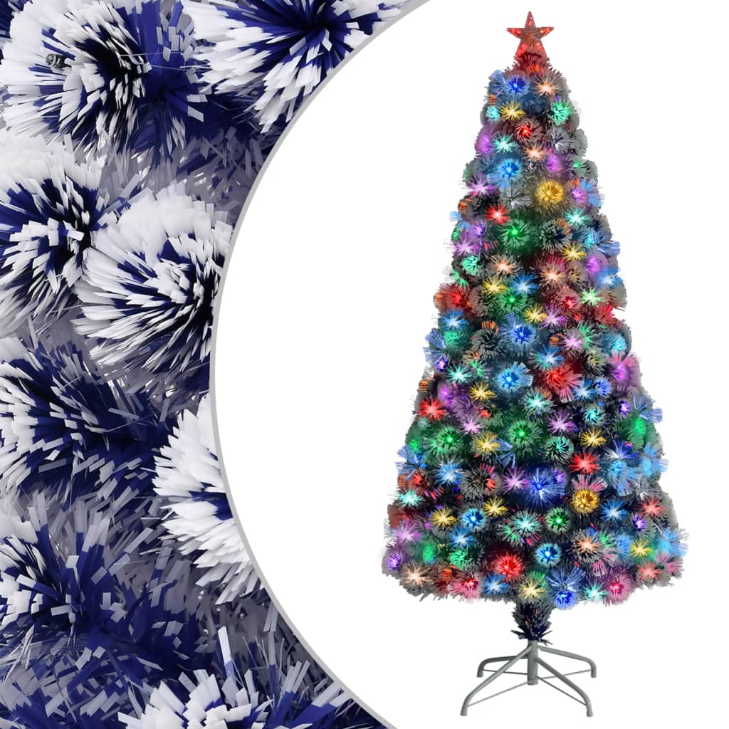vidaXL Forhåndsbelyst kunstig juletre hvit og blå 150 cm fiberoptikk