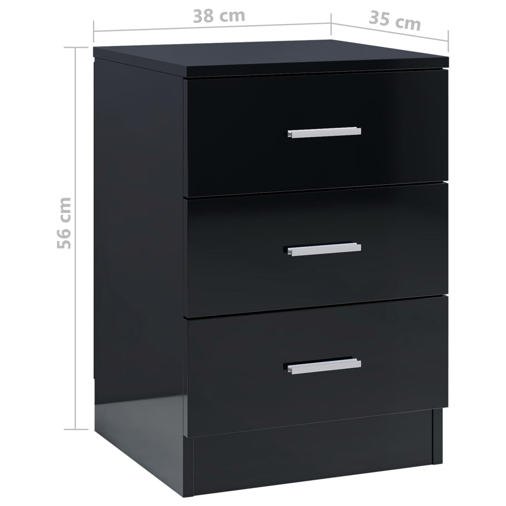 vidaXL Nattbord høyglans svart 38x35x56 cm sponplate