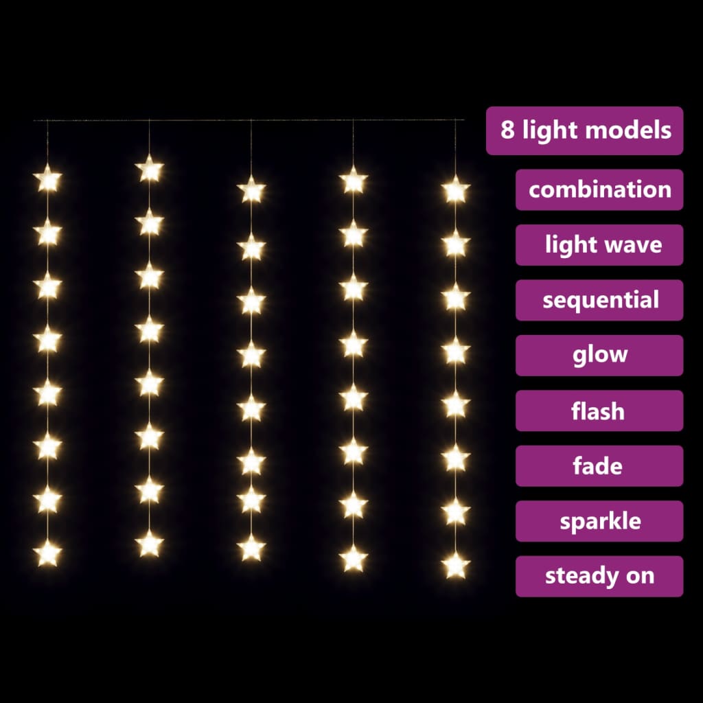 vidaXL Eventyrlysgardin stjerner 200 LED varmhvit 8 funksjoner